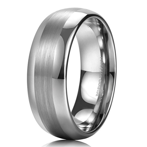 King Will 8mm Men's Tungsten Wedding Ring One Matte Finished Brushed Center Band Any Size