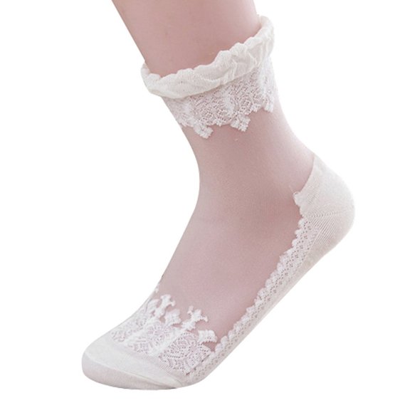 Polytree Women's Ultrathin Vintage Transparent Lace Elastic Short Socks