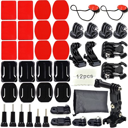 Erligpowht Accessories kit for SJ4000 SJ5000 and ALL GoPro Camera Models, HERO4, HERO3  Black Edition, HERO3, HERO2, HERO1, HD - Curved & Flat Mounts Bundle with 3M Sticky Pads   Anti-fog inserts   J-Hook Mounts   Surface release buckle   insurance tether   3-Way Adjustable Pivot Arm