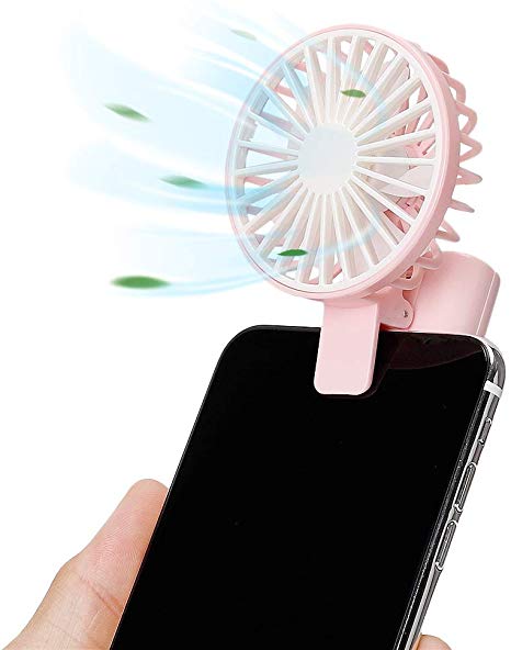 Nezylaf Handheld Fan Clip on Phone Laptop, Mini Fan Powerful Small Personal Portable Fan 1 Speeds USB Rechargeable Fan for Girls Woman Outdoor Travel - Pink