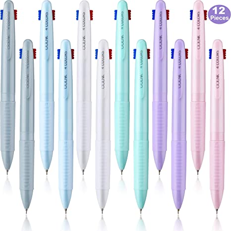 Multicolor Ballpoint Pen 4-in-1 Colored 0.5 mm Fine Point Gel Ink Pens Retractable Ballpoint Pen for Taking Notes Writing Journaling Planner, Birthday Presents, School Office Supplies (12 Pieces) (12)