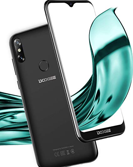 Android 9.0 4G Mobile Phone, DOOGEE Y8 2019 Dual SIM Free Smartphones Unlocked 6.1'' Waterdrop screen 19:9, 3GB RAM 16GBROM, 3400mAh, 8 5MP Dual Rear Camera, Face unlock   Fingerprint - Midnight Black