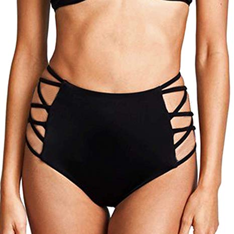 YOFIT High Waisted Crisscross Sides Bikini Bottoms Sexy Strappy Hollow Out Brief Booty Shorts Swimsuit Trunks