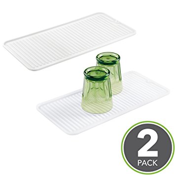 mDesign Silicone Dish Drying Mat and Protector for Kitchen Countertops, Sinks: Ribbed Design, Heat Resistant, Dishwasher Safe, BPA Free - Pack of 2, Small, Clear