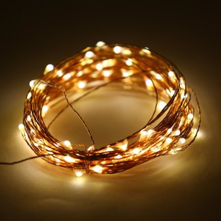 ER CHEN(TM)Indoor and Outdoor Waterproof Battery Operated 100 LED String Lights on 33 Ft Long Ultra Thin Copper String Wire with Timer (Warm White)