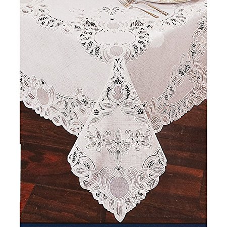 Crochet Lace Vinyl Tablecloth 54-Inch by 72-Inch Oblong (Rectangle), White