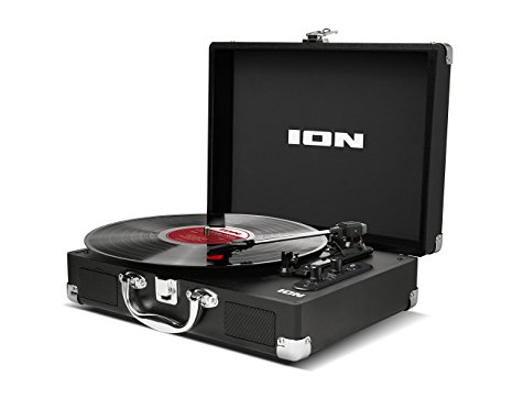 ION Audio Vinyl Motion Air Portable Briefcase Style Bluetooth Streaming 3-Speed Belt Drive Vinyl Record Player Turntable with Built-In Stereo Speakers and Rechargeable Battery - Black