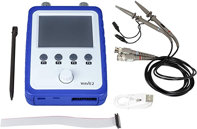 JYETech WAVE2 2-Channel Portable Digital Storage Oscilloscope & DDS Function Generator - Fully Assembled and Tested DSO 15801 with Battery, Large 2.4" Color Touch Screen, and 2 BNC Probes