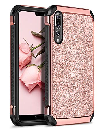 BENTOBEN Huawei P20 Pro Case, Huawei P20 Pro Case Glitter, 2 in 1 Hybrid Shockproof Anti-scratch Hard PC Soft TPU Protective Cute Glitter Case for Huawei P20 Pro 2018 - Rose Gold Glitter