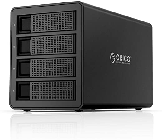 ORICO 4 Bay Hard Drive Enclosure Aluminum Alloy Type C USB3.1 Gen2 (10Gbps) 2.5/3.5 inch External HDD SSD Enclosure for Enterprise-Class Data Storage, Support Daisy Chain-Black