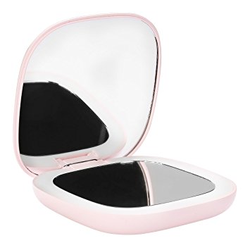 LE LED Lighted Travel Makeup Mirror, Compact Makeup Mirror for Travel, Double Sided 1X/2X Magnifying Mirror, USB Charge (Cable included), Portable Folding Mirror Perfect for Your Purses, Pocket