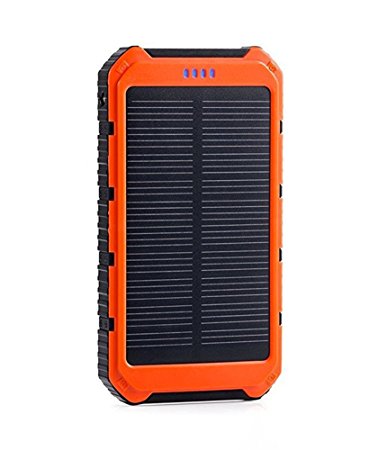 Solar Phone Charger, PYRUS 10000mAh Dual USB Port Portable External Battery Power Bank for iPhone Samsung Tablet Ipad (Orange)