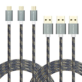 ACCGUYS Micro USB Cable 3-Pack 6ft/2m Durable Nylon Braided Charing Cable with Gold-plated Connectors for Android, Samsung, HTC, Motorola, Nokia and More (option 05)