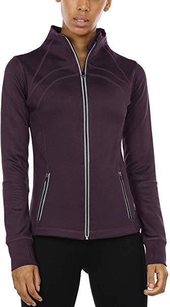 icyzone Women's Running Shirt Full Zip Workout Track Jacket with Thumb Holes