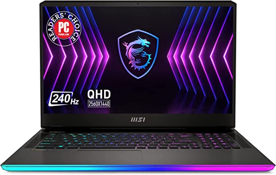 MSI Raider GE77Hx 17.3" QHD 240Hz Gaming Laptop: Intel Core i7-12800HX RTX 3070 Ti 16GB DDR5 1TB NVMe SSD, Thunderbolt 4, USB-Type C, Cooler Boost 5, Win11 Pro: Titanium Blue 12UHS-004