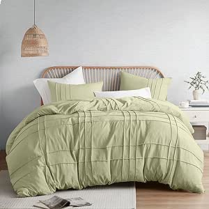 Comfort Spaces Sage King Size Duvet Cover Set - 3 Pieces Pintuck Pleated Duvet Cover King, All Season Lightweight, Extra Softness Pre-Washed Microfiber King Bedding Cover Shams, King/Cal King