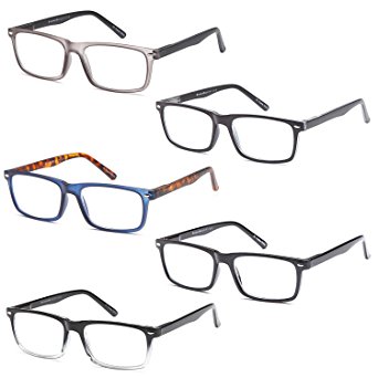 GAMMA RAY 5 Pack Spring Hinged Reading Glasses for Men and Women - Choose your Style & Magnification