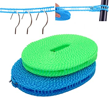 EVERSPORT 5M Clotheslines Indoor and Outdoor Laundry Drying Portable Adjustable Perfect Windproof Clothes Rope Hanger for Camping Travelling and Home Using (Multicolour) - 2Pieces