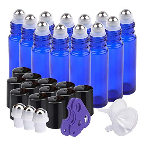Essential Oil Roller Bottles, 12 packs 10 ml Glass Roll-on Bottles with Stainless Steel Roller Balls