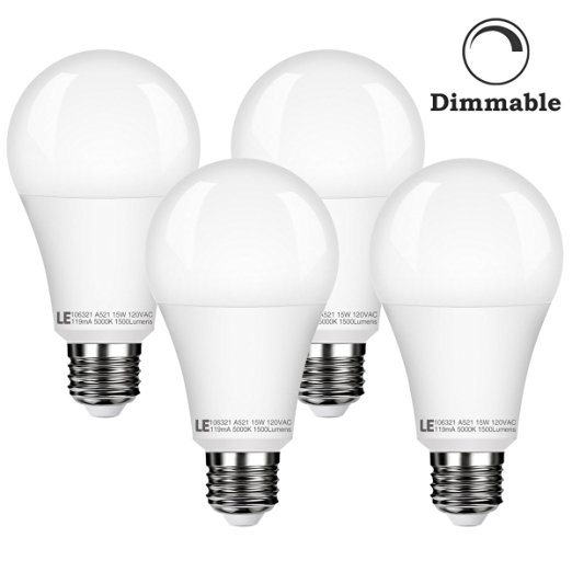 LE Dimmable 100W Bulbs Equivalent, 15W A21 E26 LED Bulbs, 1500lm, 200° Beam Angle,2700K Warm White, LED Light Bulbs ,pack of 4 units