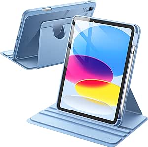 JETech Rotating Case for iPad 10 (10.9-Inch, 2022 Model, 10th Generation) with Pencil Holder, 360 Degree Rotation Protective Stand Cover Clear Back, Auto Wake/Sleep (Blue)