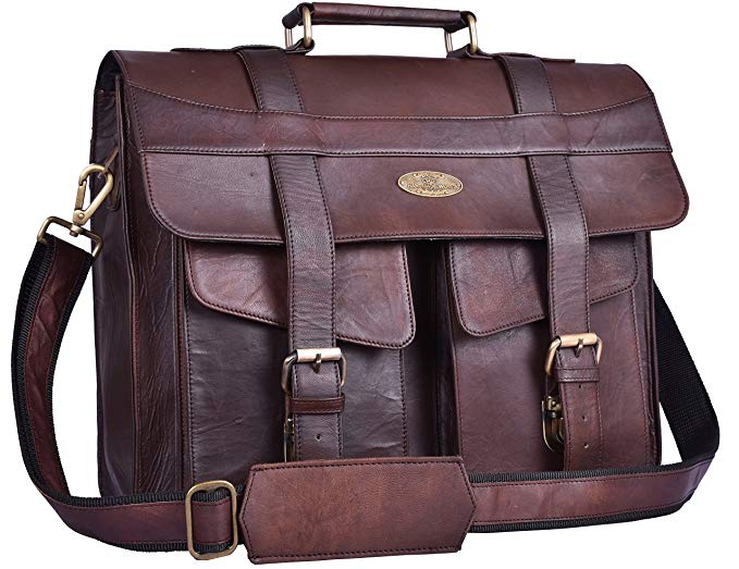 Handmade World Messenger Bags 16 Inch Brown Vintage Distressed Leather for Laptop Best Computer Satchel School Bag for Mens and Women