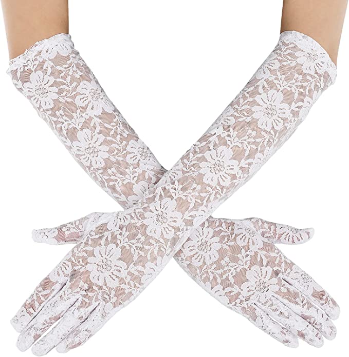 Women's Long Lace Floral Opera Gloves Wedding Bridal Gloves Bridal Dance Gloves Party Stretchy Elbow Length Gloves