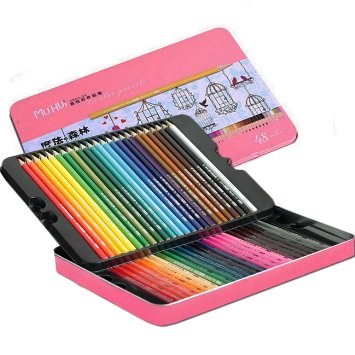 MD® Color Pencils Set with metal tin case,Professional Art Fine Colored Pencils,Drawing Pencil for Artist Sketch/Adult Coloring Book,Set of 48 Assorted Colors (Set of 48)