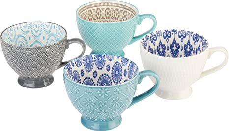 Signature Housewares Pad Print PP11 Assorted Footed Mugs (Set of 4), Multicolor