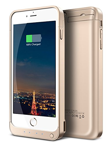 iPhone 6S Plus Battery Case, Ecpow 8200mAh Rechargeable External Battery Case iPhone 6 Plus Power Bank Case Battery Pack Portable Charger Charging Case for iPhone 6 Plus/ 6S Plus 5.5'' -Gold