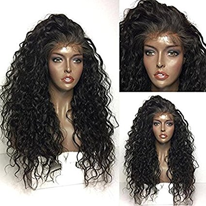 Maycaur 180 Density Curly Synthetic Lace Front Wig Black Color Loose Curly Hair wigs 26Inch
