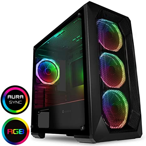 Game Max Kamikaze Pro ARGB PC Gaming Case, MATX, 4 x 120mm Dual-Ring Halo ARGB Fans Included, ARGB Hub, Integrated Fan Controller, Full Tempered Glass Side Panel Included, Water-Cooling Ready | Black