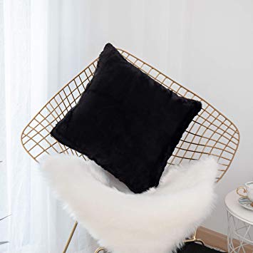 Home Brilliant Fluffy Mongolian Faux Fur Suede Square Throw Pillow Covers Winter Decorative Couch Cushion Cover, Pillow Not Included, 1 Pc, 45cm, Black