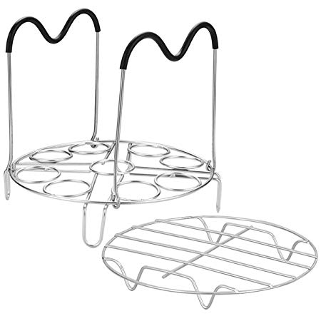 Steamer Rack Trivet Accessory Set, Include 9-holes Egg Cooking Rack with Heat Resistant Silicon Handles & Compatible for 6, 8 Quart Pressure Cooker Trivet, 304 Stainless Steel Instant Pot Accessories