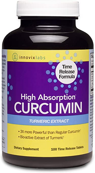 High Absorption CURCUMIN TURMERIC Extract (by InnovixLabs). 100 Time Release Tablets. Award-Winning Curcumin C3 Reduct   Curcumin C3 Complex   BioPerine. 3X More Powerful than regular Curcumin extracts.