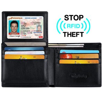 Travelambo Genuine Leather RFID Blocking Mens Credit Card Bifold Wallets