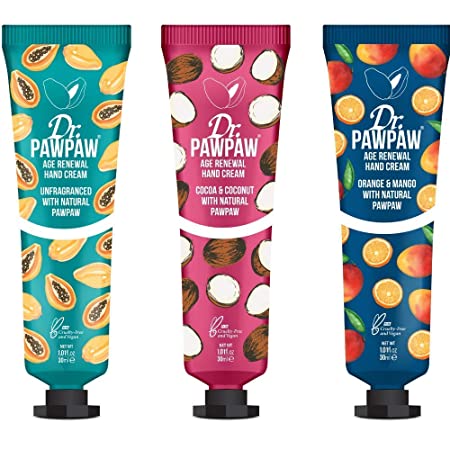 Dr.PAWPAW Age Renewal Hand Cream Trio Set. Vegan and Cruelty Free Hand Cream, with Added Age Renewal Properties. Formulated with Aloe Vera, Olive Oil, & Colloidal Oatmeal | 3 Pack of 1.01 oz Tubes