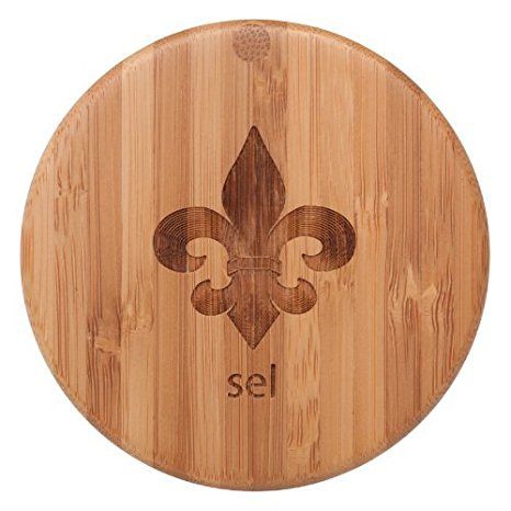 Totally Bamboo Eco-Friendly Salt Box, Fleur-de-Lis with "Sel", 3-1/2 by 3-1/2 by 2-3/4 Inches