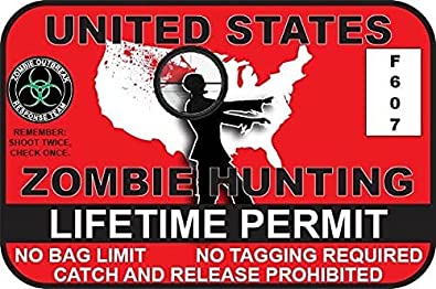 3-Pack Funny Zombie Lifetime Hunting Permit Sticker 4.5" Vinyl Car Truck Waterproof