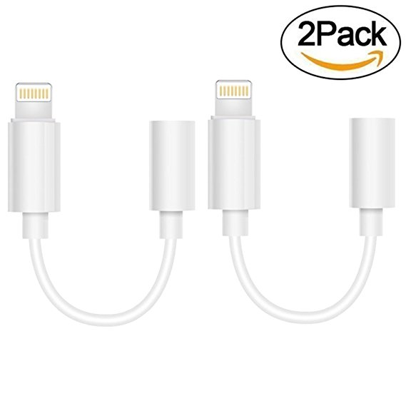 (2-PACK) iPhone 7/7 plus Adapter, Maserus lightning to 3.5mm headphone jack adapter cable for iPhone 7/7 Plus and more (iOS 10) (White accessories