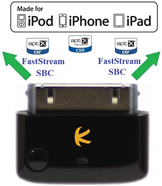 KOKKIA i10_Pro (Black) : Bluetooth Transmitter Splitter with aptX/Low-Latency aptX/FastStream/SBC codecs, Compatible with 30-pin iPod,iPhone,iPad. Compatible with AirPods. Compatible with Bose, etc.