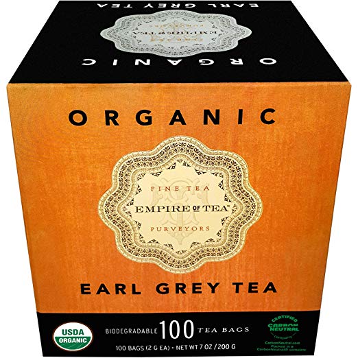 Empire of Tea USDA Organic Bergamot Earl Grey Individually Wrapped Bulk Tea Bags, 100 Count