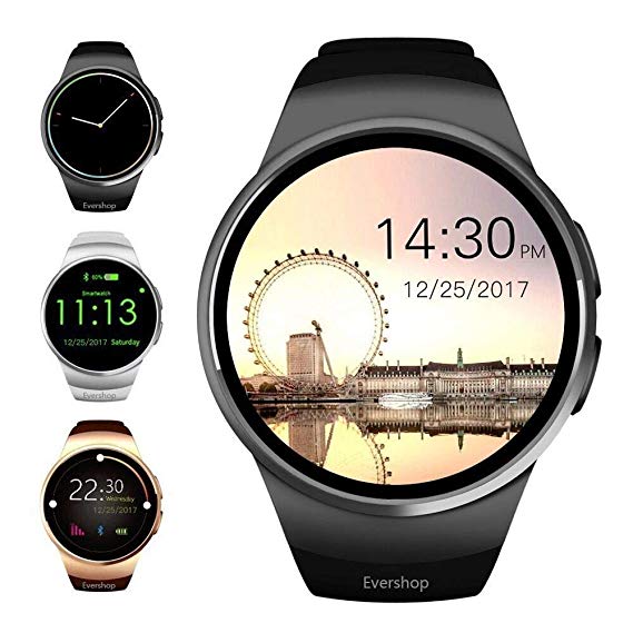 Evershop Smart Watch 1.5 inches IPS Round Touch Screen Waterproof Smartwatch Phone with SIM Card Slot, Sleep Monitor, Heart Rate Monitor and Pedometer for iOS and Android Device (Black)