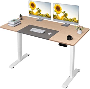 Homall Height Adjustable Electric Standing Desk With 140 x 72 Cm Wood Desktop Stand Up Desk With Memory Control Computer Workstation With Anti-Collision System Ergonomic Table For Home Office, Beige