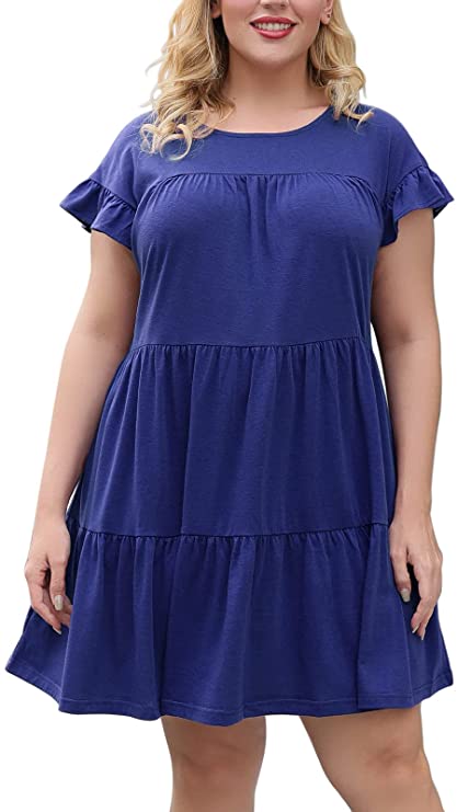 Nemidor Womens Cap Sleeve Plus Size Ruffle Loose Swing Tiered Babydoll Dress NEM267