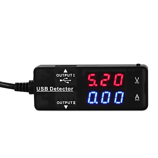 USB 2.0 Digital Multimeter, Jellas USB Ammeter / Voltmeter / USB Detector / USB Power Meter Tester, Test Capacity of Power bank with Bright LCD Display. (Black)