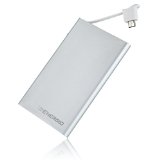 Energio SLIM Portable Charger 3850mAh External Battery Pack with Built-in Micro-USB cable for Samsung and other Android phones Free Lightning Adapter included to charge iPhone 5 and 6 Silver