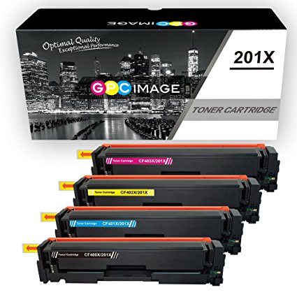 GPC Image 4 Pack Compatible Toner Cartridge Replacement for HP 201X CF400X CF401X CF403X CF402X (1 Black, 1 Cyan, 1 Magenta, 1 Yellow) for HP LaserJet pro M277dw M252dw MFP M277 M252 M252n Printers