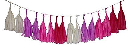 Just Artifacts Tissue Paper TASSEL GARLAND KIT (Diva) – 16 X Hanging Tassels – White, Lavender, Bubblegum Pink, Raspberry Color Combination. CLICK FOR MORE COLOR COMBINATIONS!