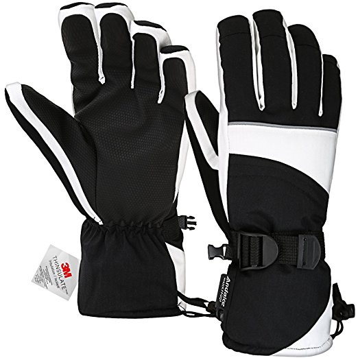 Ski Gloves, Andake Waterproof Windproof Women’s Winter Sports Gloves with Anti-skid PU Leather Palm and Fill Warm Cotton Padded with 3M Thinsulate/Waterproof TPU Membrane